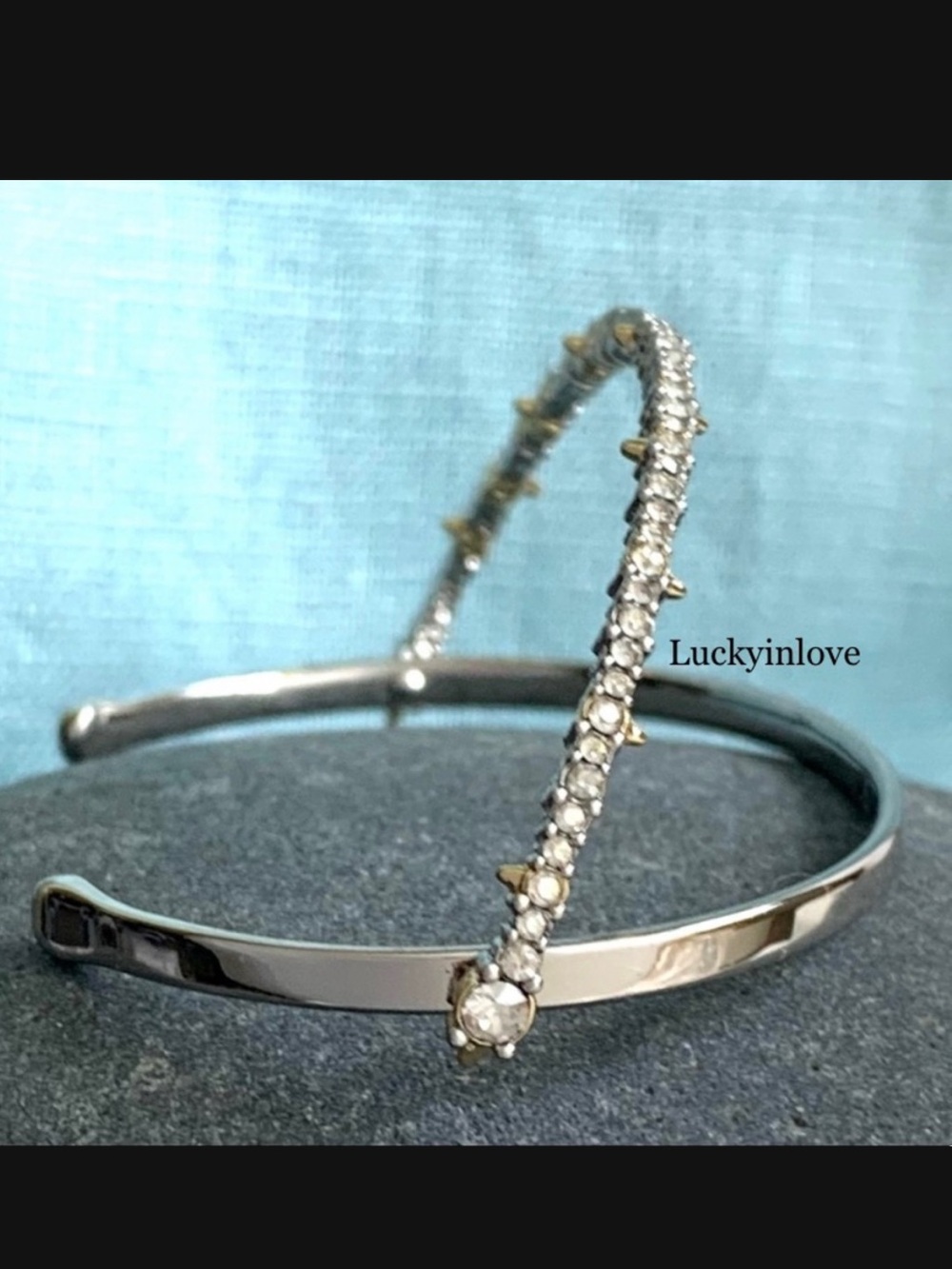 ALEXIS BITTAR • NEW Silver Pavé Crystal Orbiting Moving Bar Double Cuff Bracelet